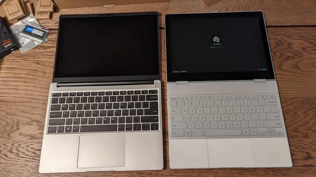 Pixelbook and Framework open flat